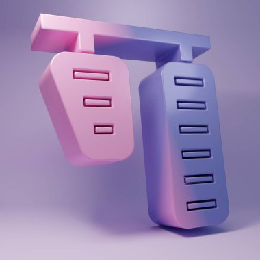 Mor araba gazı ve fren pedalları ikonu mor arka planda izole edilmiş. Minimalizm kavramı. 3 Boyutlu resimleme.