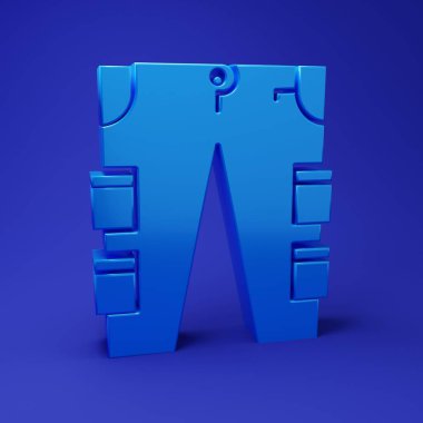 Mavi kargo pantolon ikonu mavi arka planda izole edildi. Minimalizm kavramı. 3 Boyutlu resimleme.