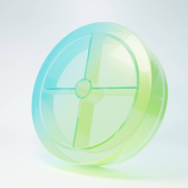 Buzlu cam yuvarlak tahta kalkan ikonu beyaz arka planda izole edilmiş. Güvenlik, güvenlik, koruma, mahremiyet, koruma kavramı. Minimalizm kavramı. 3 Boyutlu resimleme.