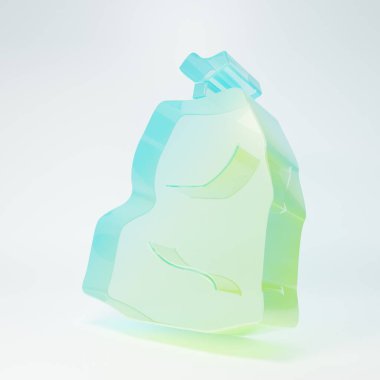 Frosted glass Garbage bag icon isolated on white background. Minimalism concept. 3D render illustration.