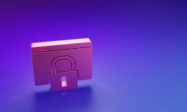 Pembe, sitenizi HTTPS ile emniyete alın, SSL simgesi mor-mavi arka planda izole edildi. İnternet iletişim protokolü. Minimalizm kavramı. 3 Boyutlu resimleme.