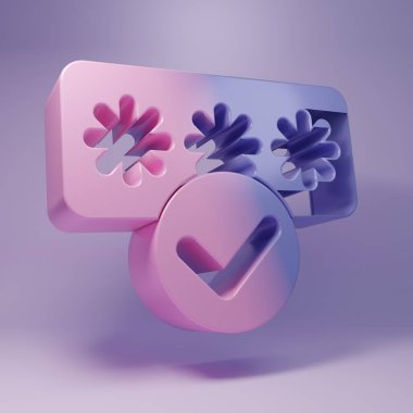 Mor Parola koruması ve mor arka planda izole edilmiş güvenlik erişim simgesi. Güvenlik, güvenlik, koruma, gizlilik kavramı. Minimalizm kavramı. 3 Boyutlu resimleme.