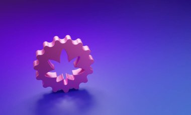 Mor-mavi arka planda izole edilmiş pembe tıbbi marihuana veya kenevir yaprağı ikonu. Kenevir sembolü. Minimalizm kavramı. 3 Boyutlu resimleme.
