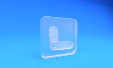 Buzlu cam İsviçre çakısı ikonu mavi arka planda izole edilmiş. Çoklu alet, çok amaçlı çakı. Çok fonksiyonlu bir alet. Kare buzlu cam düğme. 3 Boyutlu resimleme.