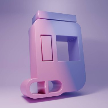 Mor ilaç şişesi ve mor arka planda izole edilmiş hap ikonu. Şişe hapı işareti. Eczane tasarımı. Minimalizm kavramı. 3 Boyutlu resimleme.