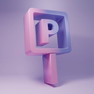 Mor Park simgesi mor arkaplanda izole edilmiş. Sokak tabelası. Minimalizm kavramı. 3 Boyutlu resimleme.