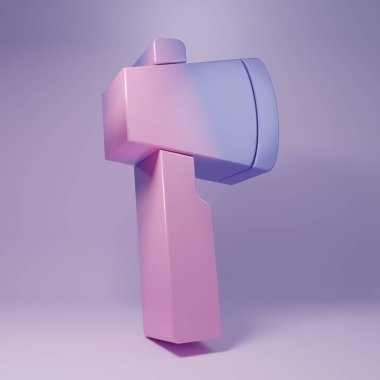 Mor ahşap balta simgesi mor arkaplanda izole edilmiş. Oduncu baltası. Minimalizm kavramı. 3 Boyutlu resimleme.