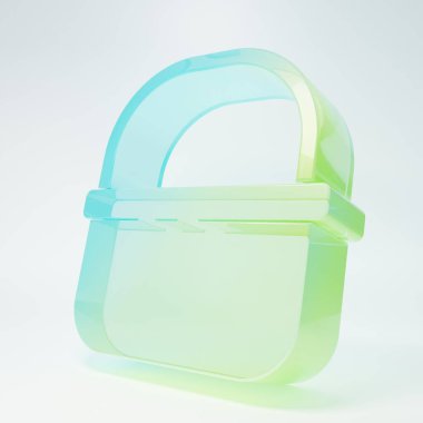 Beyaz arkaplanda izole edilmiş buzlu cam sepet ikonu. İnternetten satın alma konsepti. Servis tabelası. Alışveriş arabası sembolü. Minimalizm kavramı. 3 Boyutlu resimleme.