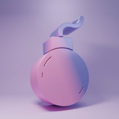 Mor Bomba, mor arka planda izole edilmiş ikonu patlatmaya hazır. Minimalizm kavramı. 3 Boyutlu resimleme.
