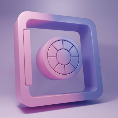 Mor Güvenli simgesi mor arkaplanda izole edildi. Kapı, şifreli bir banka kasası. Güvenilir Veri Koruma. Minimalizm kavramı. 3 Boyutlu resimleme.