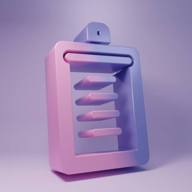 Mor arkaplanda kontrol listesi simgesi olan mor pano. Kontrol listesi sembolü. Anket anketi ya da anket geri bildirim formu. Minimalizm kavramı. 3 Boyutlu resimleme.