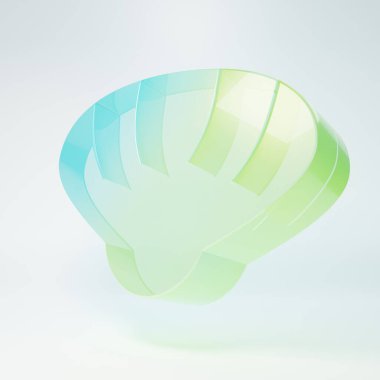 Frosted glass Scallop sea shell icon isolated on white background. Seashell sign. Minimalism concept. 3D render illustration.