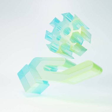 Beyaz arka planda izole edilmiş virüs ikonlu buzlu cam el. Corona virüsü 2019-nCoV. Bakteri ve mikroplar, hücre kanseri, mikrop, mantar. Minimalizm kavramı. 3 Boyutlu resimleme.