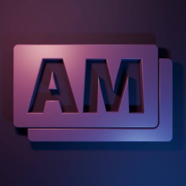 Mor Saat AM simgesi mor-mavi arkaplanda izole edildi. Zaman sembolü. Minimalizm kavramı. 3 Boyutlu resimleme.