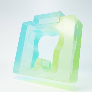 Beyaz arka planda izole edilmiş buzlu cam diş ikonu röntgeni. Diş röntgeni. Radyoloji görüntüsü. Minimalizm kavramı. 3 Boyutlu resimleme.