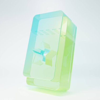 Beyaz arka planda izole edilmiş buzlu cam sinema bileti ikonu. Minimalizm kavramı. 3 Boyutlu resimleme.