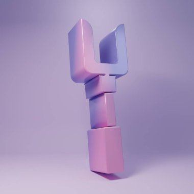 Mor Barbekü Çatalı simgesi mor arkaplanda izole edilmiş. Mangal çatalı tabelası. Barbekü ve ızgara aleti. Minimalizm kavramı. 3 Boyutlu resimleme.