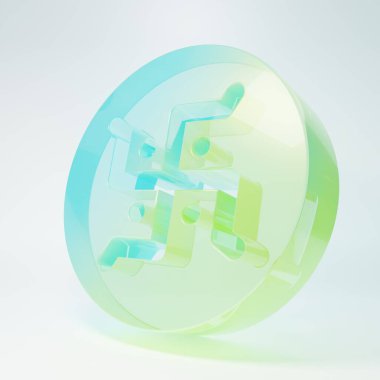 Beyaz arka planda izole edilmiş buzlu cam Hindu gamalı haç dini simgesi. Minimalizm kavramı. 3 Boyutlu resimleme.