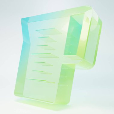 Beyaz arka planda izole edilmiş su ikonlu buzlu cam sürahi. Su için çaydanlık. İçme suyu dolu cam sürahi. Minimalizm kavramı. 3 Boyutlu resimleme.