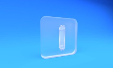 Frosted glass Long luminescence fluorescent energy saving lamp icon isolated on blue background. Square frosted glass button. 3D render illustration.