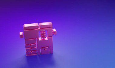 Pembe Ofis çoklu fonksiyonlu yazıcı fotokopi makinesi simgesi mor-mavi arkaplanda izole edildi. Minimalizm kavramı. 3 Boyutlu resimleme.