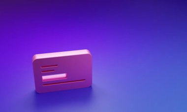 Pembe kartvizit, mor-mavi arka planda izole edilmiş kartvizit simgesi. Şirket kimlik şablonu. Minimalizm kavramı. 3 Boyutlu resimleme.