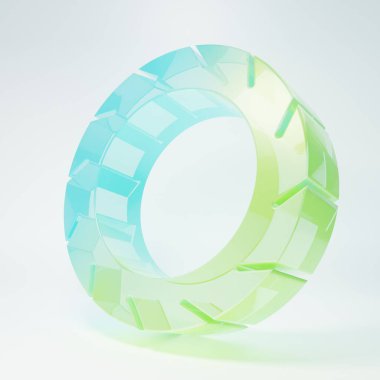 Beyaz arka planda izole edilmiş buzlu cam bisiklet tekerleği ikonu. Bisiklet yarışı. Olağanüstü bir spor. Spor malzemeleri. Minimalizm kavramı. 3 Boyutlu resimleme.