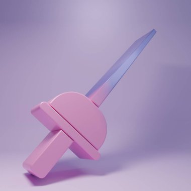 Mor arka planda izole edilmiş mor eskrim simgesi. Spor malzemeleri. Minimalizm kavramı. 3 Boyutlu resimleme.