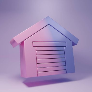 Mor Garaj simgesi mor arkaplanda izole edilmiş. Minimalizm kavramı. 3 Boyutlu resimleme.
