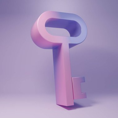 Mor Ev anahtar simgesi mor arkaplanda izole edilmiş. Minimalizm kavramı. 3 Boyutlu resimleme.