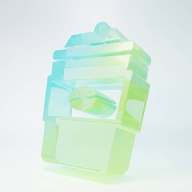 Frosted glass Coffee cup to go icon isolated on white background. Minimalism concept. 3D render illustration.