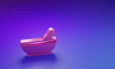 Mor-mavi arka planda izole edilmiş pembe havan ve tokmak ikonu. Minimalizm kavramı. 3 Boyutlu resimleme.