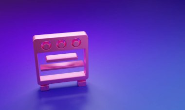 Mor-mavi arkaplanda izole edilmiş pembe fırın simgesi. Fırın tabelası. Minimalizm kavramı. 3 Boyutlu resimleme.
