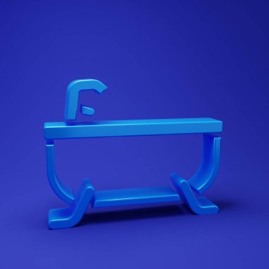 Mavi küvet ikonu mavi arka planda izole edilmiş. Minimalizm kavramı. 3 Boyutlu resimleme.