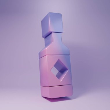 Mor Tabasco sosu ikonu, mor arkaplanda izole edilmiş. Kırmızı biberli baharatlı biber sosu. Minimalizm kavramı. 3 Boyutlu resimleme.