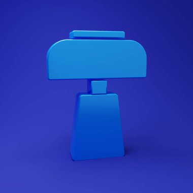 Mavi masa lambası simgesi mavi arkaplanda izole edildi. Masa lambası. Minimalizm kavramı. 3 Boyutlu resimleme.