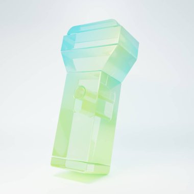 Frosted glass Flashlight icon isolated on white background. Minimalism concept. 3D render illustration.