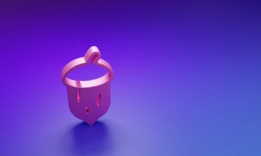 Pembe meşe palamudu, meşe fıstığı, mor-mavi arka planda izole edilmiş tohum ikonu. Minimalizm kavramı. 3 Boyutlu resimleme.