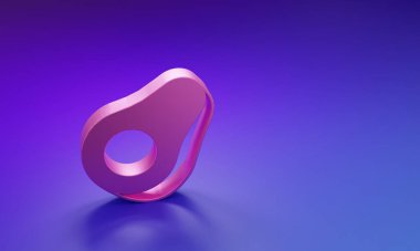 Mor-mavi arka planda izole edilmiş pembe Avokado meyve ikonu. Minimalizm kavramı. 3 Boyutlu resimleme.