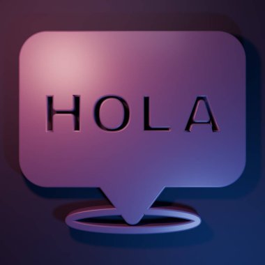 Mor renkli Hola simgesi mor-mavi arkaplanda izole edilmiş. Minimalizm kavramı. 3 Boyutlu resimleme.