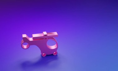 Mor-mavi arka planda izole edilmiş pembe helikopter hava aracı ikonu. Minimalizm kavramı. 3 Boyutlu resimleme.