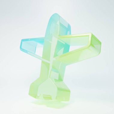 Frosted glass Plane icon isolated on white background. Flying airplane icon. Airliner sign. Minimalism concept. 3D render illustration.