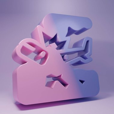 Mor renkli uçak kazası simgesi mor arkaplanda izole edildi. Minimalizm kavramı. 3 Boyutlu resimleme.