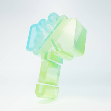 Beyaz arka planda izole edilmiş buzlu cam Ortaçağ balta ikonu. Savaş baltası, cellat baltası. Ortaçağ silahı. Minimalizm kavramı. 3 Boyutlu resimleme.