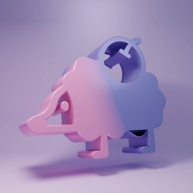 Mor Kirpi simgesi, mor arka planda izole edilmiş. Hayvan sembolü. Minimalizm kavramı. 3 Boyutlu resimleme.