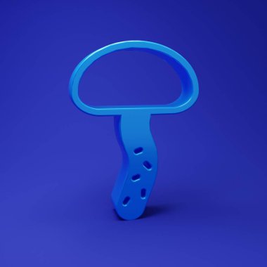 Mavi mantar ikonu mavi arkaplanda izole edildi. Minimalizm kavramı. 3 Boyutlu resimleme.