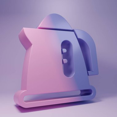 Mor elektrikli su ısıtıcısı simgesi mor arkaplanda izole edilmiş. Çaydanlık ikonu. Minimalizm kavramı. 3 Boyutlu resimleme.