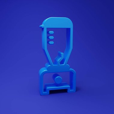 Mavi Blender simgesi mavi arkaplanda izole edildi. Mutfak elektrikli kırıcı ve kase. Meyve suyu, kokteyl ya da meyve suyu. Minimalizm kavramı. 3 Boyutlu resimleme.