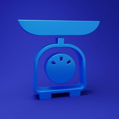 Mavi Pul simgesi mavi arkaplanda izole edildi. Ağırlık ölçüm aletleri. Minimalizm kavramı. 3 Boyutlu resimleme.