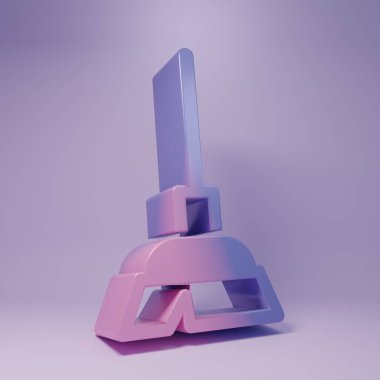 Mor saplı süpürge simgesi mor arkaplanda izole edilmiş. Temizlik hizmeti konsepti. Minimalizm kavramı. 3 Boyutlu resimleme.